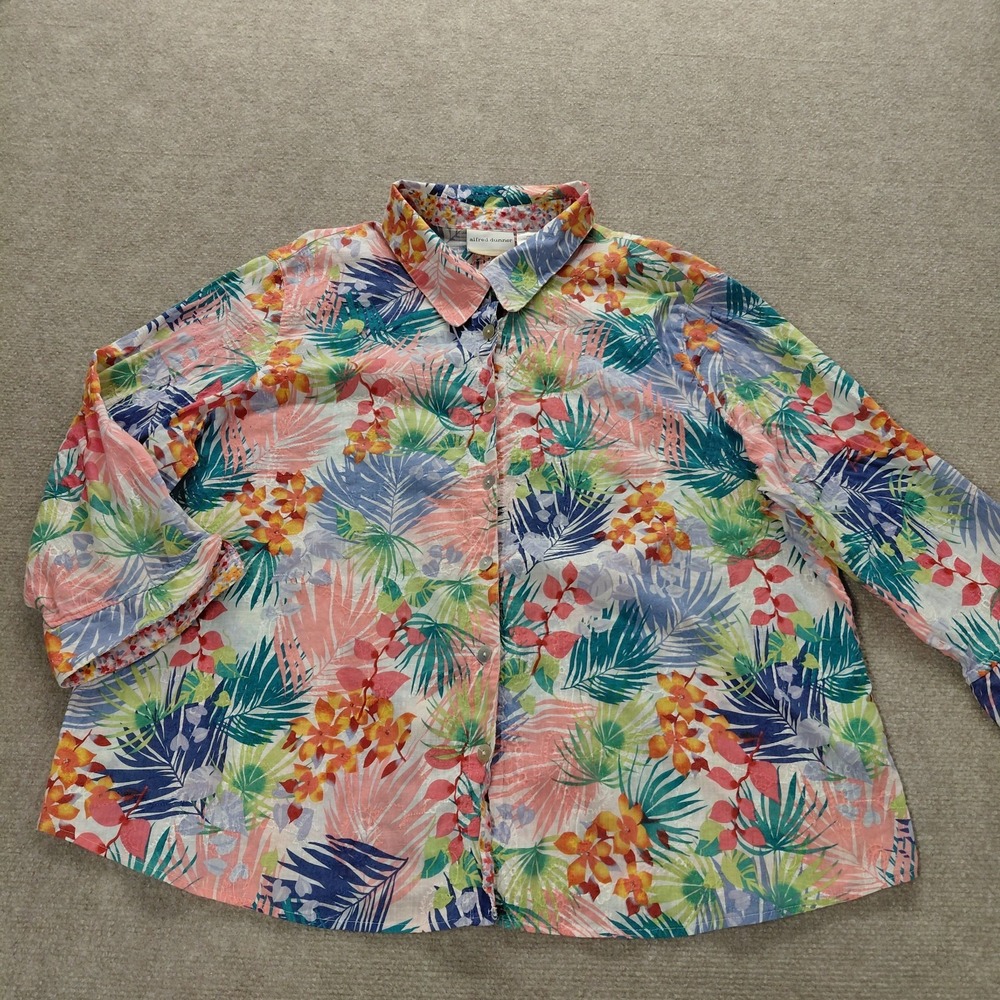 Alfred Dunner Embroidered Floral Button Up Short Sleeve Shirt Hawaiian Plus 22W